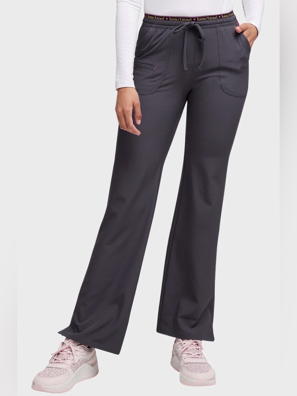 HeartSoul Charcoal Boot-Cut Drawstring Scrub Pants